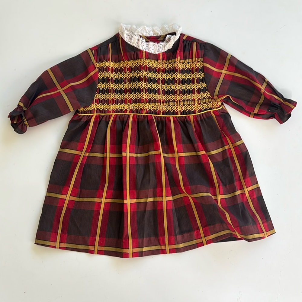 Vintage Sears Little Girls 3t Smock Plaid Dress Made in USA Excellent Cond.